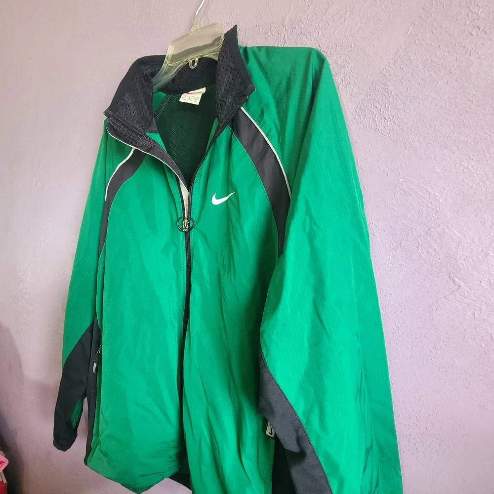 Vtg Nike Windbreaker Jacket Mens Small Green Black Colorblock Ripstop Full Zip